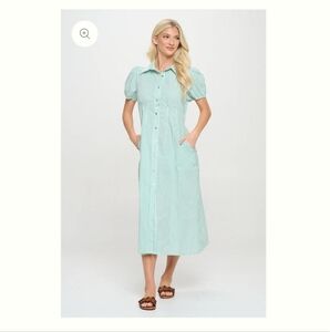 Meet Me In Santorini Mediterranean Stripe Button Down Shirt Dress Small NWOT